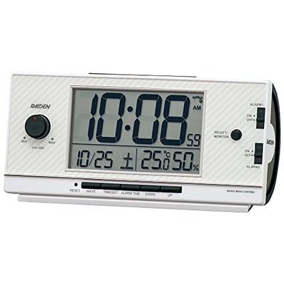 Clock NR539W Radio-Controlled Digital Alarm Clock, Loud Volume, PYXIS RAIDEN White Pearl, 77 X 167 X 57mm