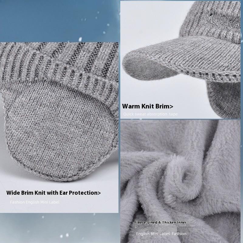 Unisex Beanie with Brim for Adults, Windproof Thermal Knit Cap for Winter, For Men and Women Cap Korean Style Beanie for Cycling and Outdoor