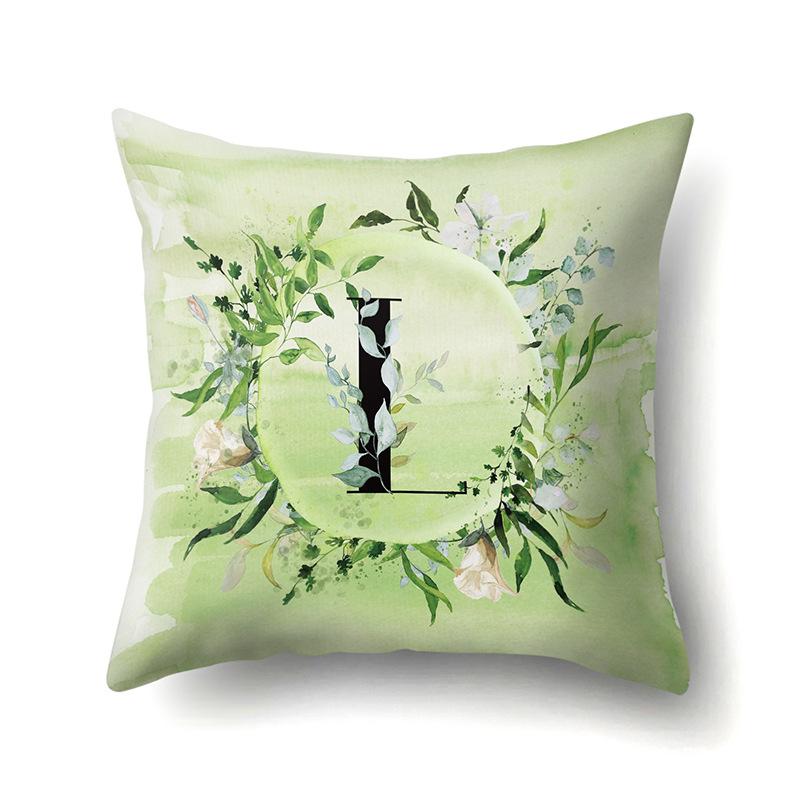 Polyester Pillowcase Car Decoration Small Fresh Green Leaves 26 English Letter Printing Pillow Cushion Cover