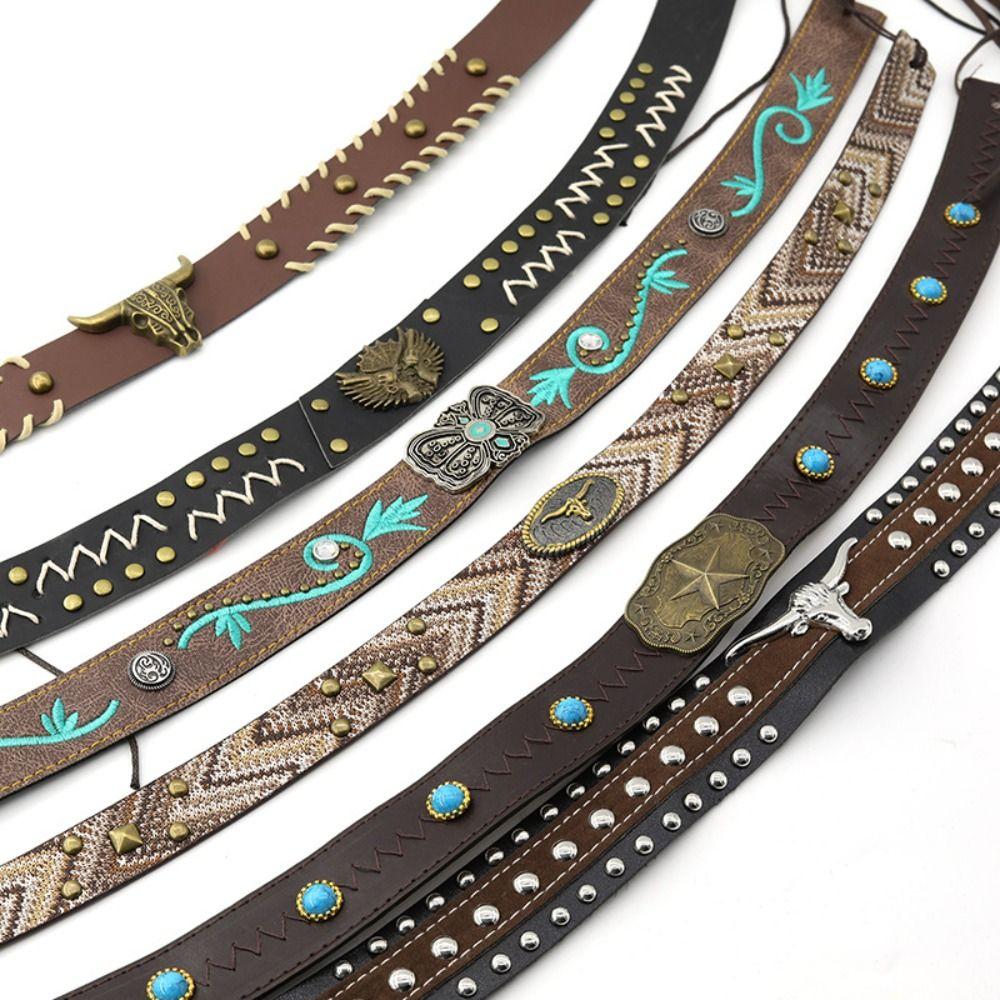 Fashion PU Cowhead Belt Adjustable Handwoven Hat Decoration Handmade Hats Bands Men