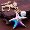 Sparkling Starfish Key Ring Zinc Metal Craftsmanship with Seashells Charm Keychain Pendant Beach Vacation Accessory