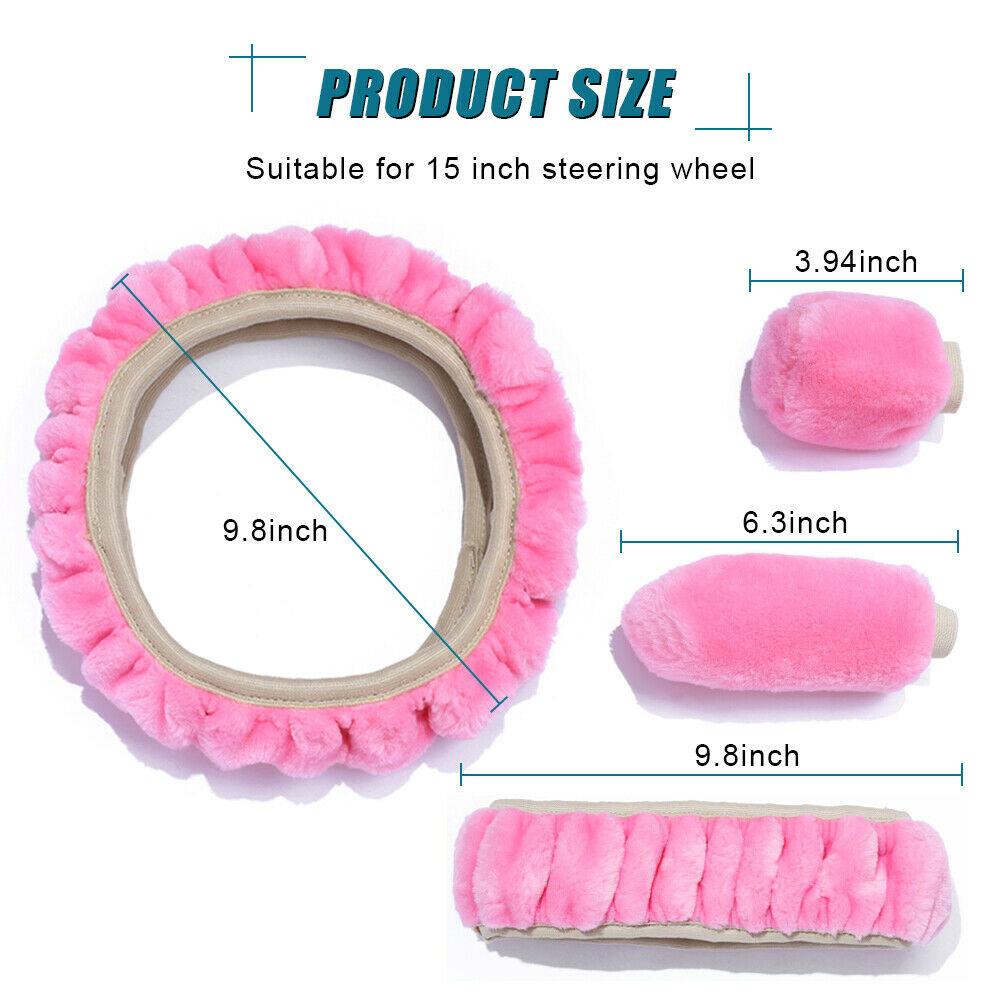 3pcs Fluffy Thick Auto Car Steering Wheel Plush Cover Kit Soft Wool Winter Automotive Interior Accessories