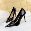 Fashion Luxury Design Women 10cm High Heels Metal Buckle Green Pumps Lady Plus Size Wedding Stiletto Heels Party Nude Replica Prom Shoes