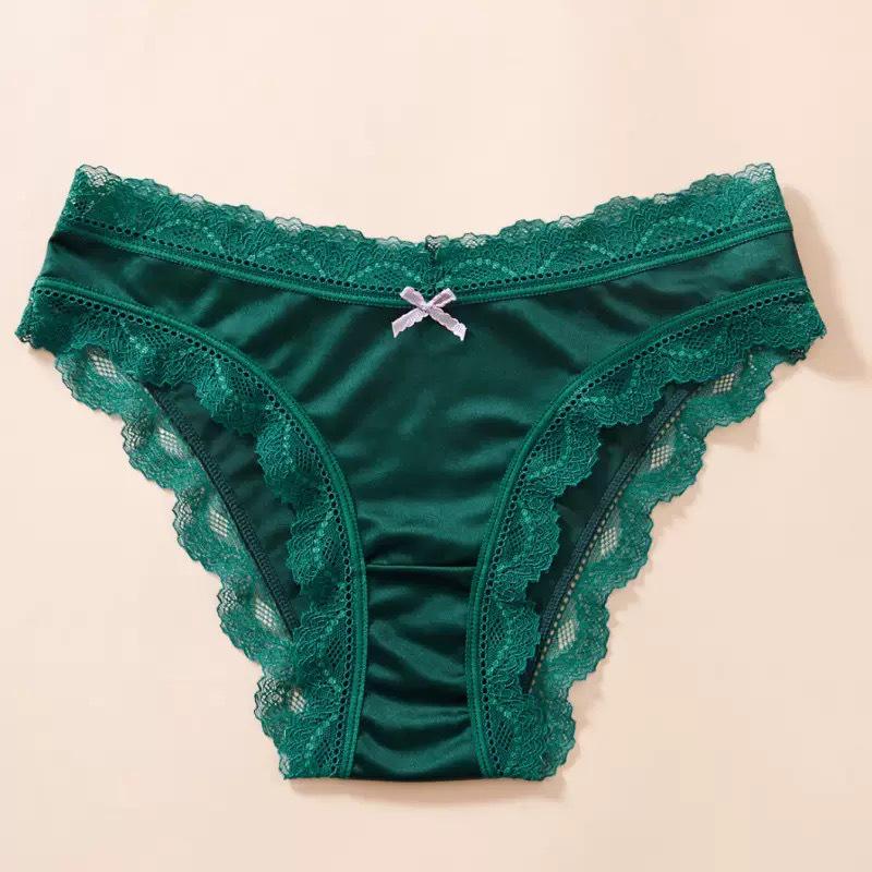 

Lace Splicing Skin-Friendly Women s Ice Silk Briefs with Bow Extra Large