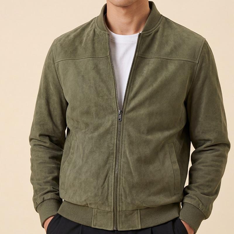 Autumn men's leather jacket, solid color stand-collar, loose and versatile men's leather jacket