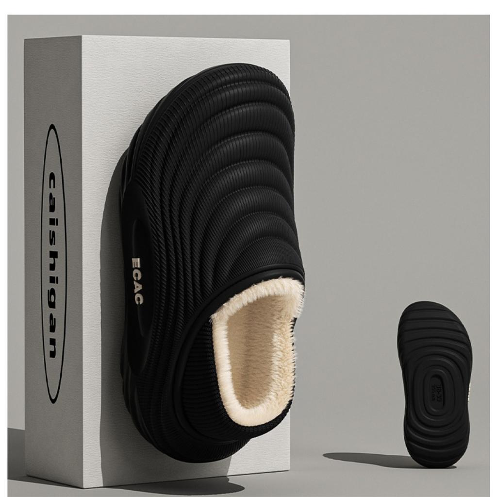 Wasserdichte EVA-Tasche mit Baumwollpantoffeln für Herren im Herbst und Winter, Rutschfeste Dicksohlige Haus- und Innenschuhe mit Plüsch-Baumwollschuhen