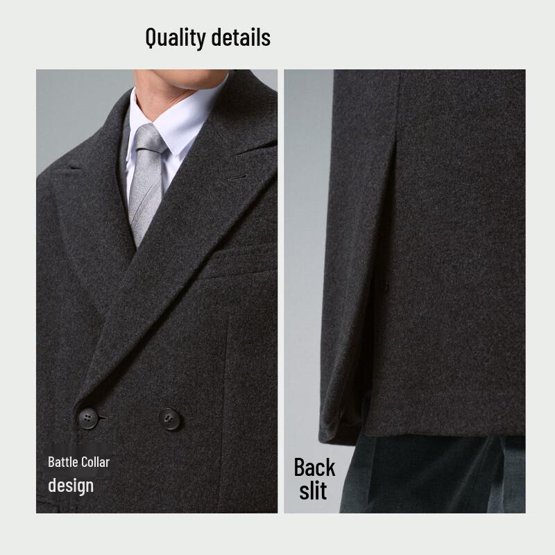 Lilanz Men's Double-Breasted Wool Blend Mid-Length Overcoat