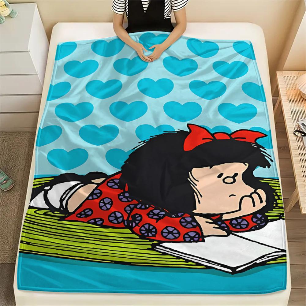 1Pc Mafalda Print Flannel Blanket, High quality Comfortable for All Seasons, Home Decor, Warmth and Comfort, Perfect for Gifts