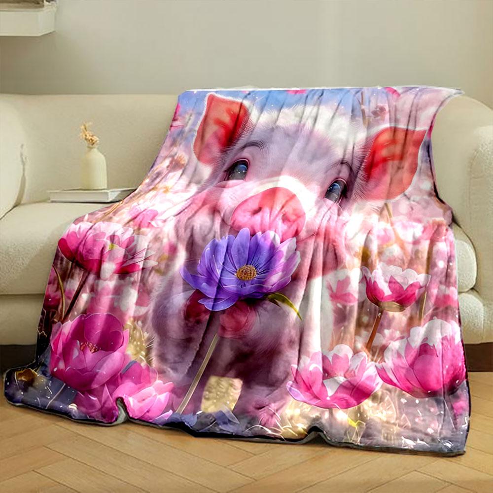 Cute and Dreamy Little Pig Print Blanket Flannel Soft Comfort Home Travel Blanket Kids Warm Blanket Picnic RV Luxury Gifts