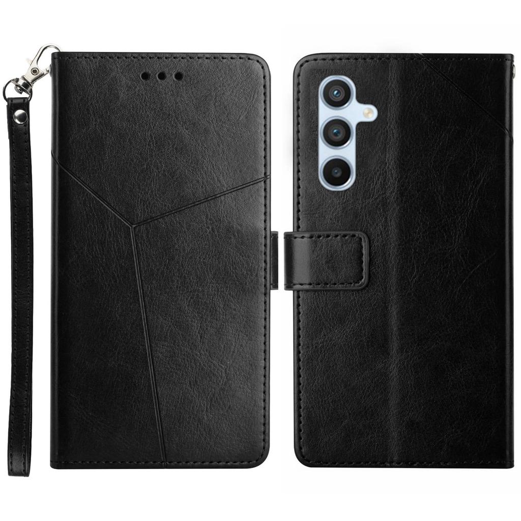 For Samsung Galaxy A26 5G Case with Wrist Strap Y Shaped Lines Imprint Leather Phone Cover