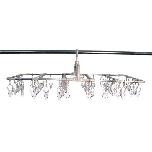 Twin Mall Laundry Drying Rack, Laundry Hanger, Pinch Hanger, Large Capacity, 52 Pinch, Beige, White, Horizontal Aluminum Hanger, IC-03