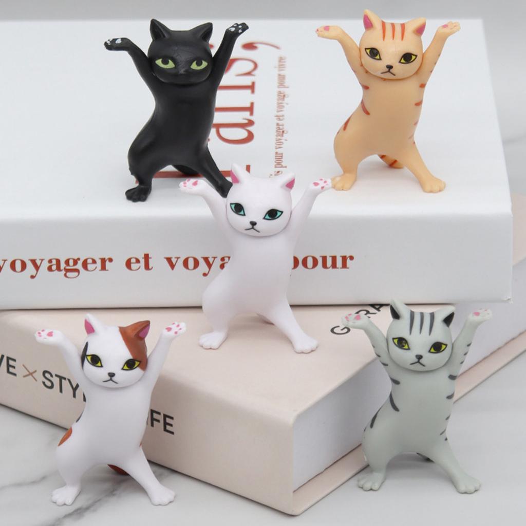 5pcs Dancing Cat Pen Holder Stand PVC Mini Desk Decor Cute Anime Figures Office Stationery Organizer for Students Gift