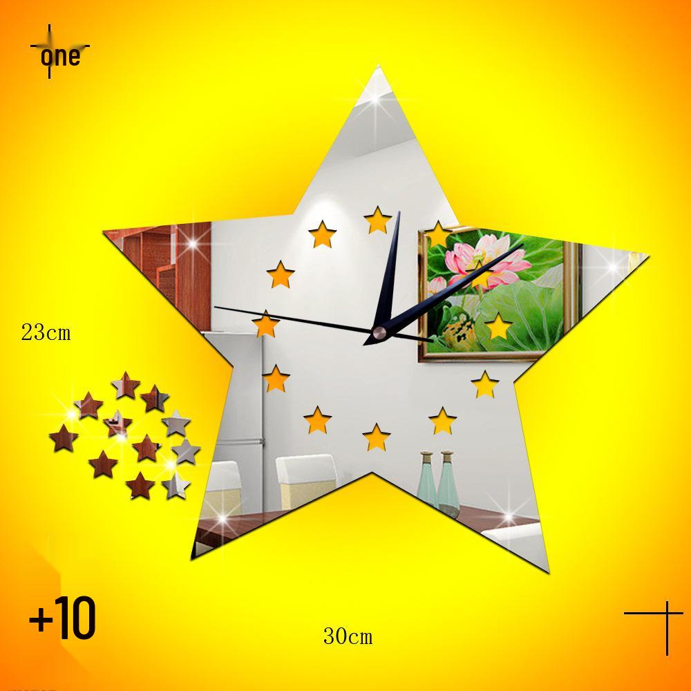 Stylish Personalized Silent Quartz Star Mirror Wall Clock for Study, Bedroom, Living Room (Model: GZ065)