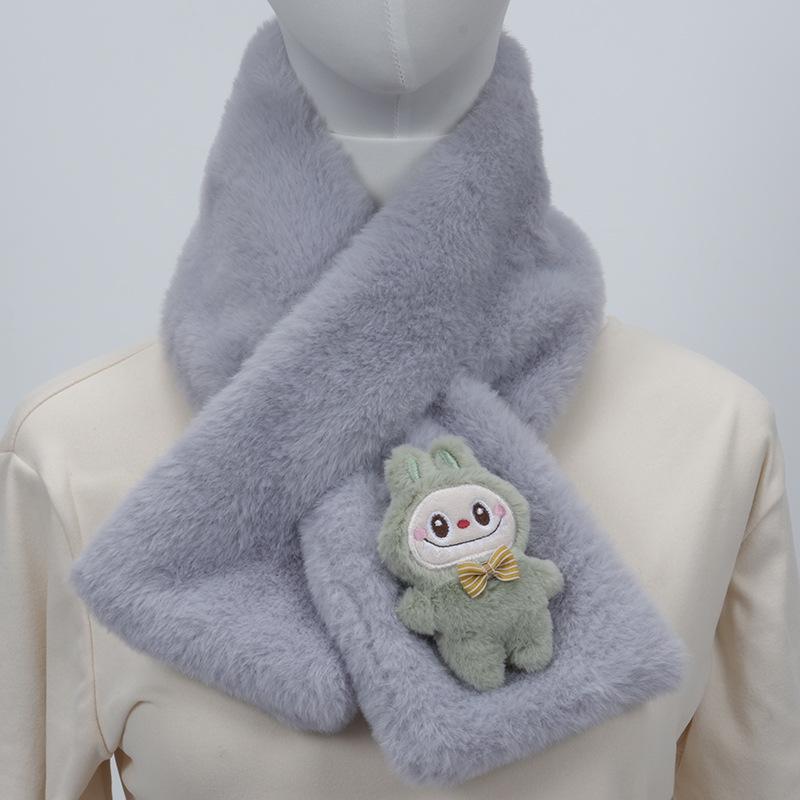 2025 Autumn/Winter Cute Cartoon Plush Scarf: Faux Rabbit Neck Warmer for Girls