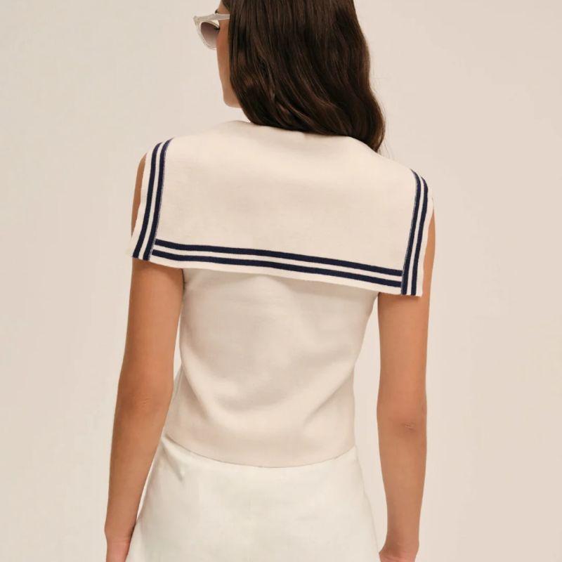 Zbzr Spring New Women clothes Western Style Fashion Temperament Versatile Sailor Collar Contrast Color Sleeveless Knit vest Top