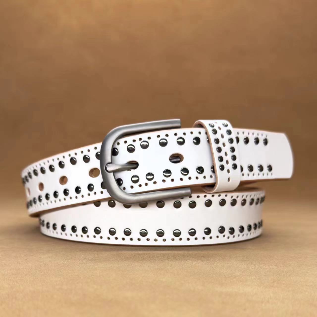 

Ремень из натуральной кожи Sense первого слоя в стиле ретро, широкий, однобортный 90cm-120cm белый