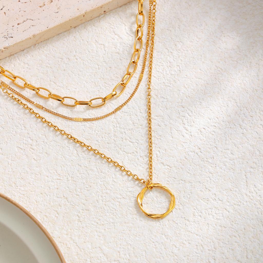 European and American Versatile Stainless Steel Thin Chain Multi-layer Necklace, Simple Spice Girl Style Ring Multi-layer Collarbone Chain Necklace