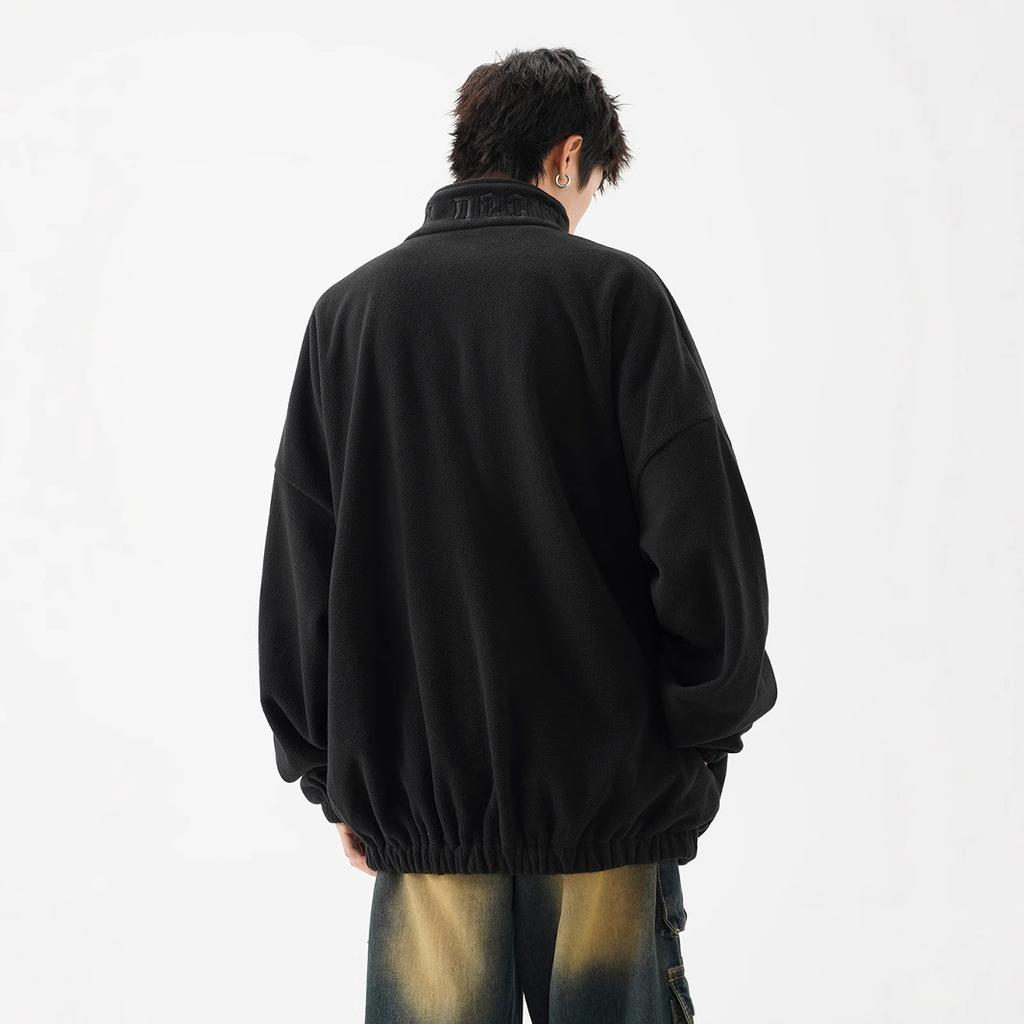 Double Polar Fleece Jacket Men's Winter Collar Couple Coat Casual Embroidered Sweater