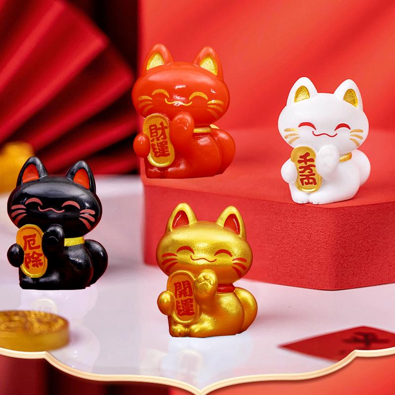 Lucky Feng Shui Cat Maneki Neko Fortune Cat Figurine Collectible Fortune Decor Ornaments Lucky Cat Mini Figure Collection Maneki