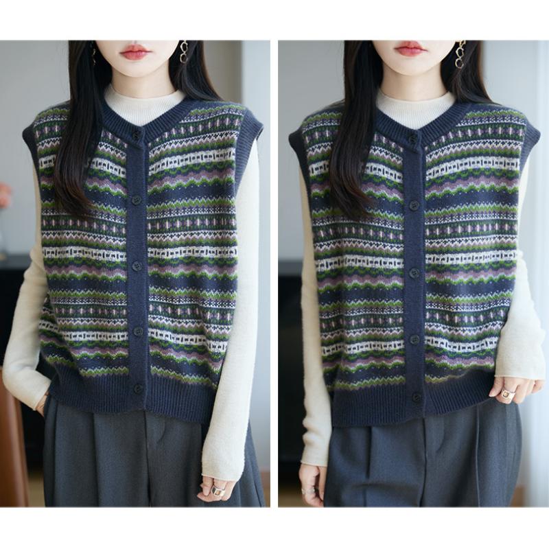 Office Versatile Thick Jacquard Vest For Women V Neck Knit Sweater Vest Autumn Winter New Style Inner Wear Design Sense Coat
