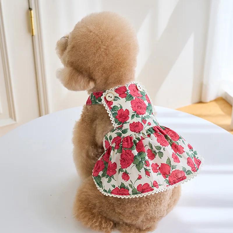 Pet Fashion Summer Rose Dress Pet Cat Dog Yorkshire Teddy Clothes Romantic Talk Multi Tank Top Dog Clothes for Small Dogs