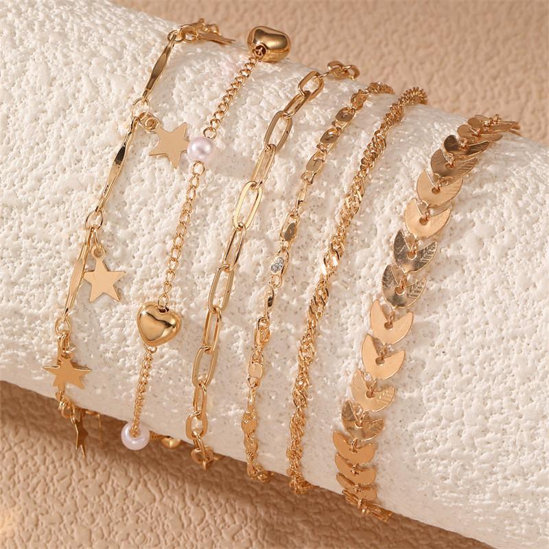 Набор геометрических браслетов из сплава с акцентами из ракушек для женщин Модные аксессуары