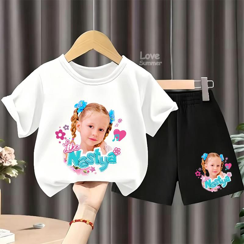 Schönes Like Nastya T-Shirt für Kinder, Sommer-Kurzarm-T-Shirt und Shorts, 2-teiliges Set, Kleinkind-Mädchen-Outfits, Kinder Freizeit-Sportanzug