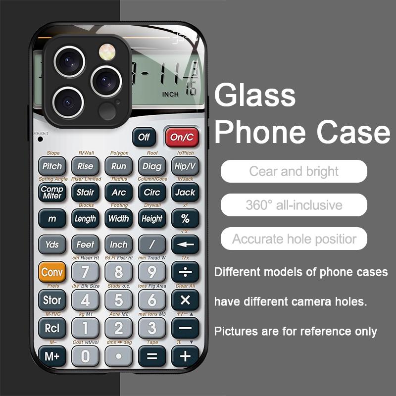 Funny Digital Calculator Pattern Tempered Glass Phone Case for IPhone 17 16 Pro Max 15 14 13 12 Mini 11 X XS MAX 7 8 Plus Cover