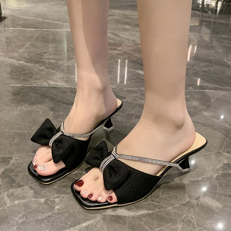 Fashion 2025 Fashion Open Toe Women's Slippers Summer Outdoor Butterfly-knot New Crystal Dress Plus Size Best Seller Heels Womenzapatos
