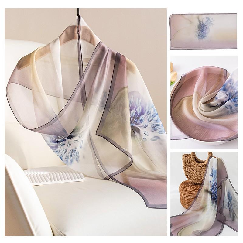 Long Silk Scarf Women Thin Lightweight Printed Shawl Elegant Daily Wear