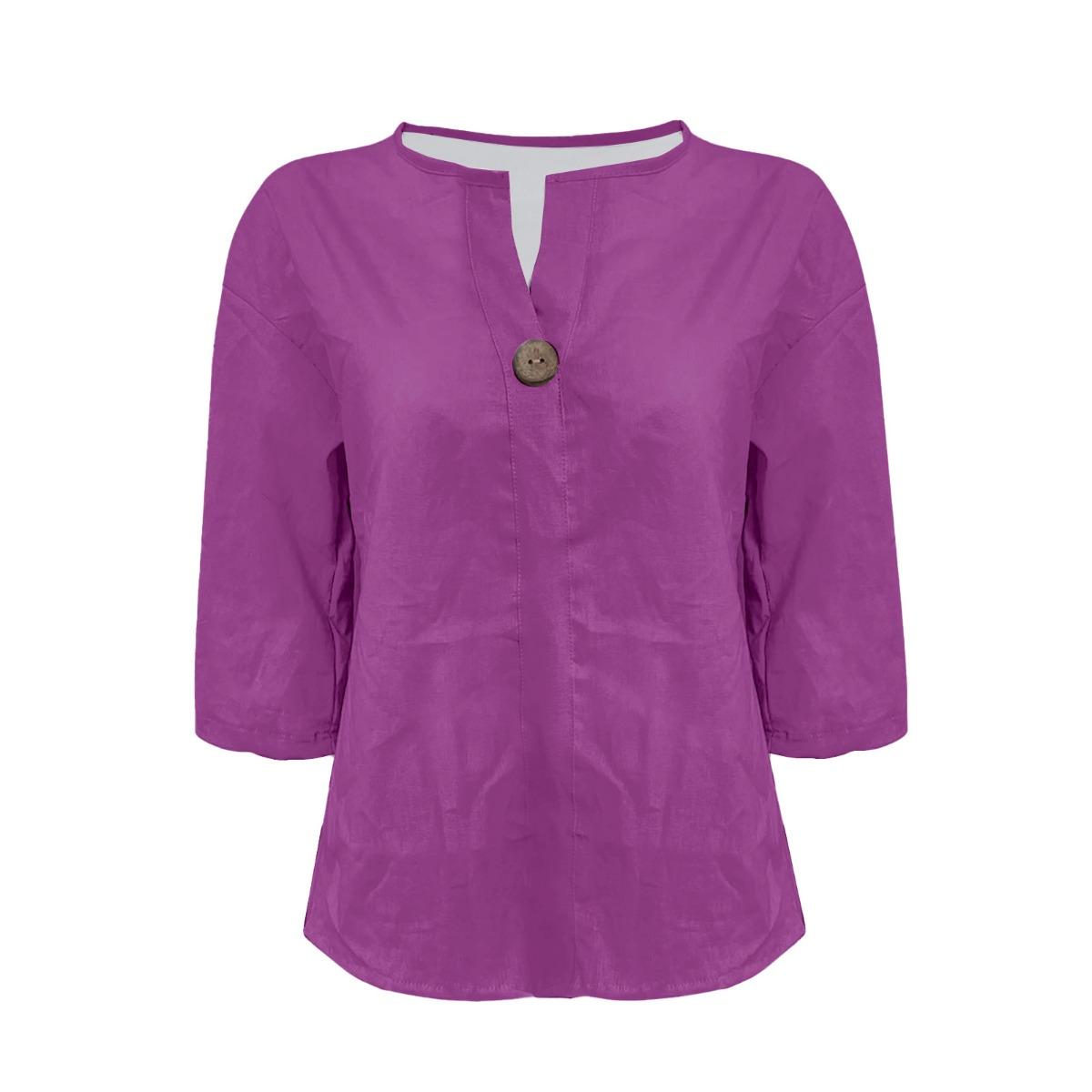 

Женская повседневная рубашка на пуговицах, свободного кроя, подходит для повседневной носки или для отпуска | Декоративный дизайн пуговиц | Не тянущаяся ткань M фиолетовый