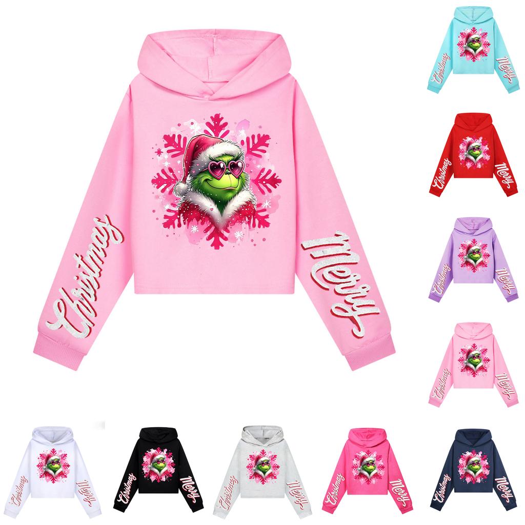 Kids' Casual Fashion Christmas Printed Long Sleeve Hooded Sweatshirt (No Drawstring)