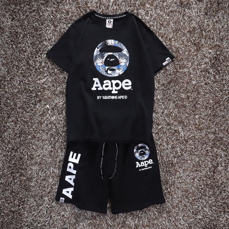 

Модный мужской и женский комплект из двух предметов с головой обезьяны: Свободные спортивные шорты и футболка M чёрный