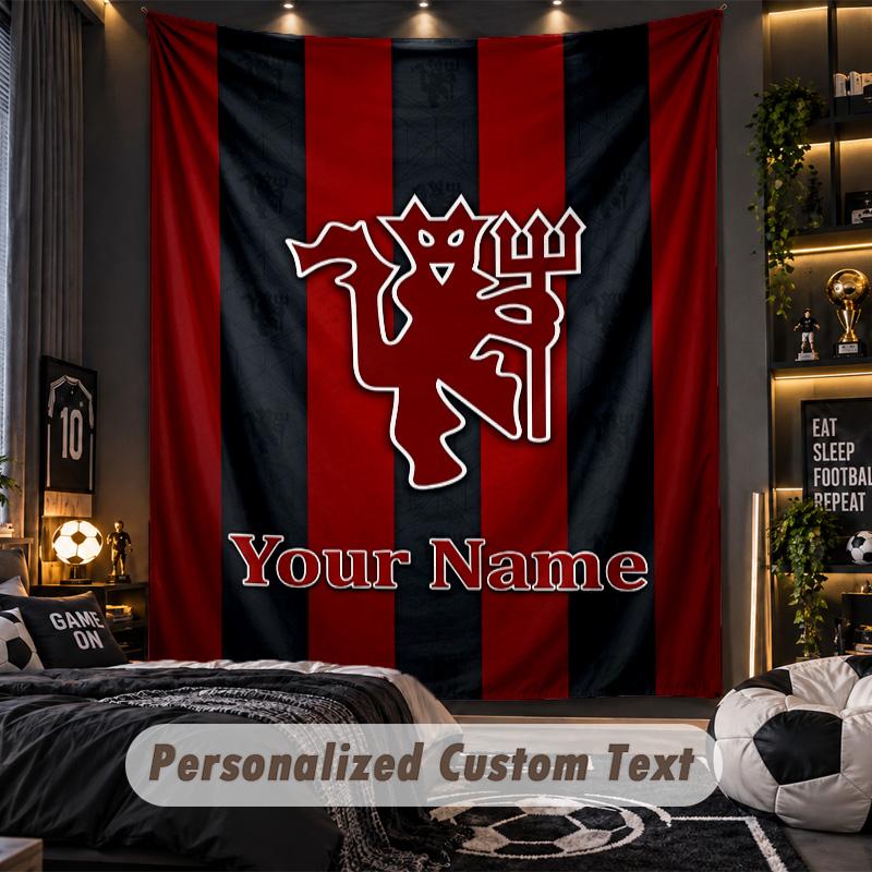 Wandteppich Manchester United Benutzerdefinierter Name Text Personalisierter Wandbehang Teppich Heimwanddekoration