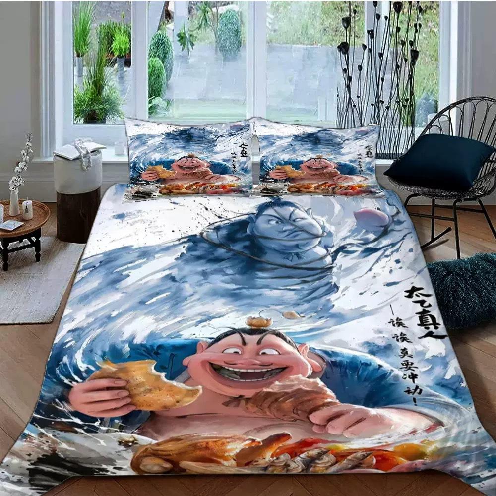 Bedding Three-Piece Set 3D Digital Printing Cartoon Nezha 2 Quilt Cover Three (Four) Pieces
