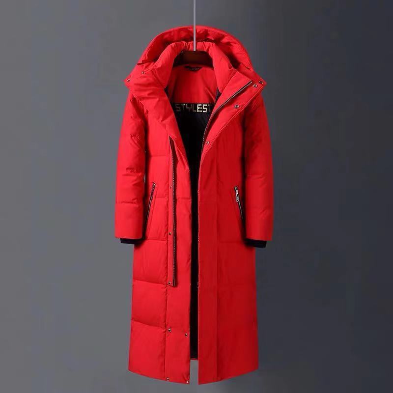 

Over-knee down jacket men s long winter new thickened warm couple casual jacket 4xl червоний