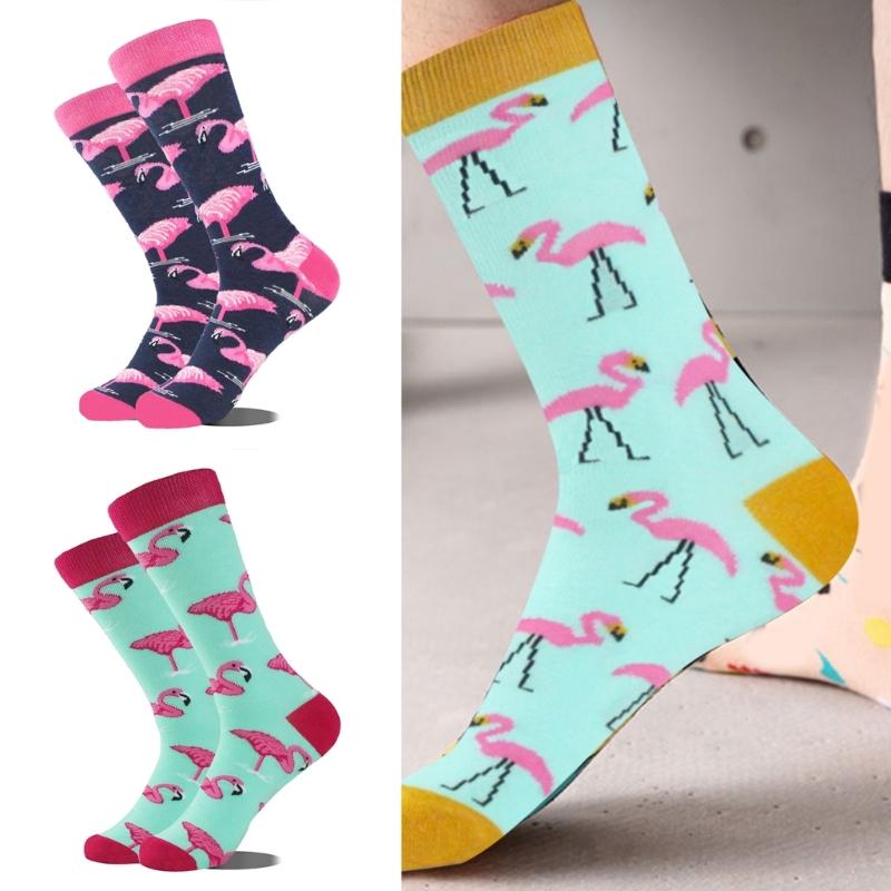5 Pairs Novelty Funny Unisex Colorful Flamingo Pattern Crew Socks Hosiery for Everyday Wear School or Outdoor Activity