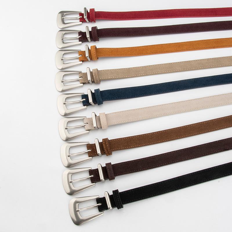 Ladies Belt Silver Needle Buckle Frosted Velvet Retro Jeans Decorative Premium Leather Belt Women
