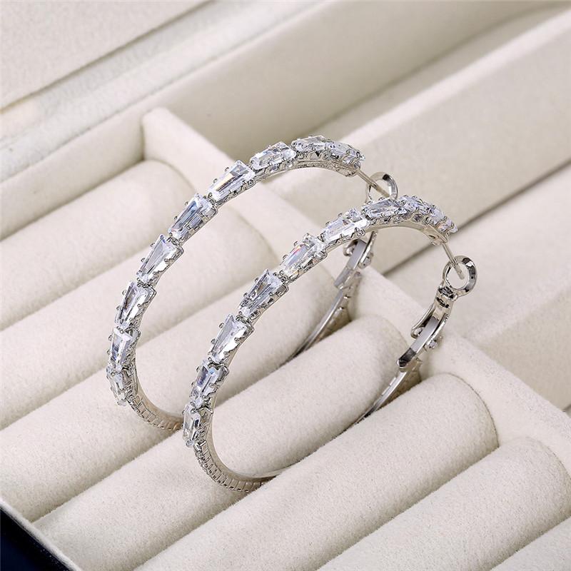 Luxury  Sterling  Hoop Earring Inlaid CZ Stone Engagement Wedding Party Big Round Circle Female Earrings for Women