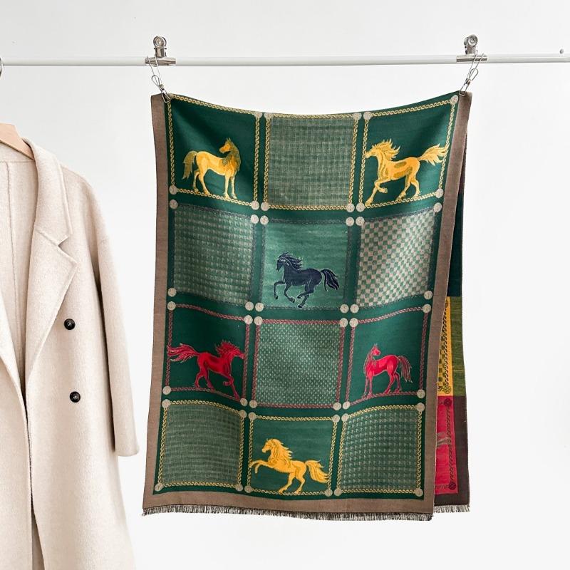 

Autumn and winter atmosphere sense splicing horse contrasting color scarf women s warm soft waxy skin-friendly high-end double-sided shawl 180x65cm