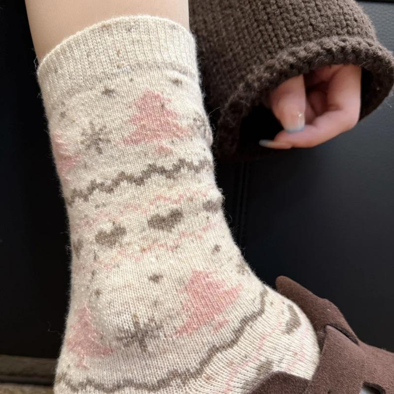 Christmas Island | Korean Style Wool Socks Thickened Medium Tube Socks Children'S Point Yarn Retro Thermal Stacking Socks