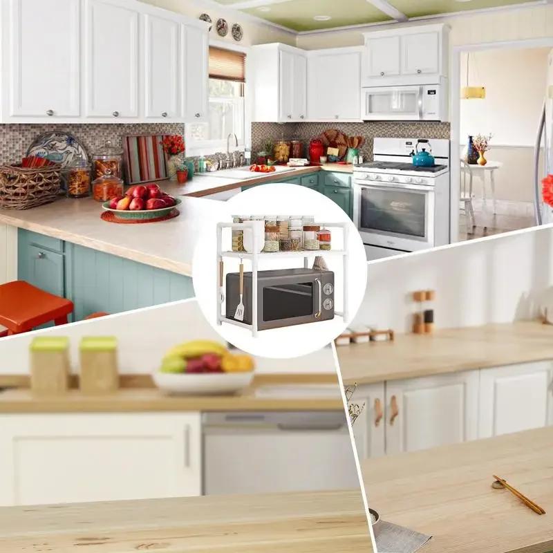 1 buc Raft de Depozitare pentru Cuptor cu Microunde, Organizator de Ustensile de Bucătărie pentru Blat, Economizor de Spațiu, Accesorii de Bucătărie Raft din Plastic