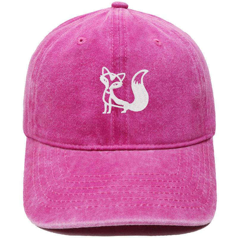 Tegneserie ræv broderet baseballkasket vasket retro dad hat til mænd og kvinder afslappet udendørskasket