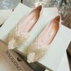 Fashion Japanned Leather Bowknot Flats Shoes Woman Glitter Beading Party Shoes Shallow Mouth Pointed Toe Lace Bowtie Flats Big Size 43