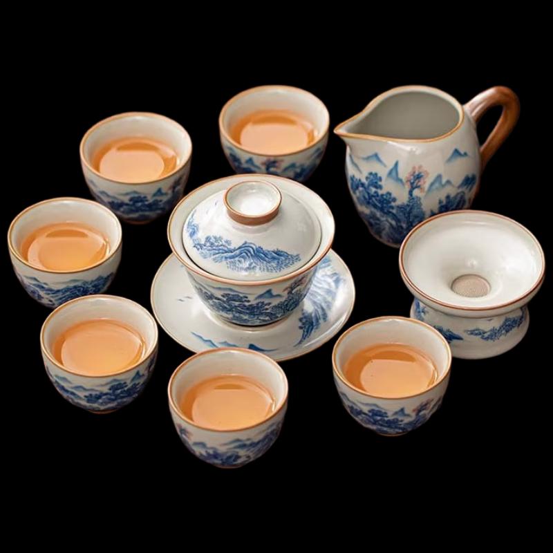 Woding Ru Ware Blue & White Ceramic Tea Set