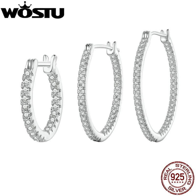 WOSTU 925 Sterling Silver Wedding Engagement Hoop Earrings Big Size AAA Zircon Ear Drop Buckles Woman Girl Jewelry Party Gifts