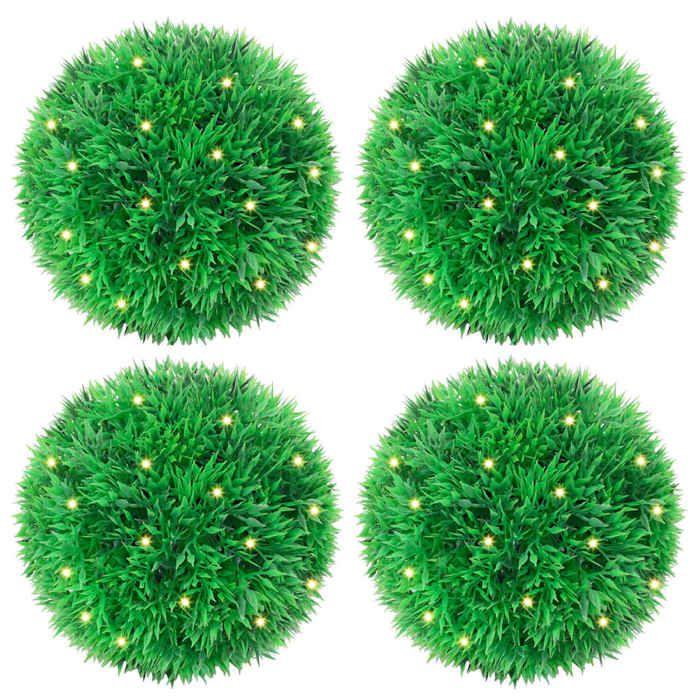 VidaXL Boules de buis artificielles avec lumières LED 4 pcs vert 12 cm, boule topiaire artificielle, boule topiaire 3335904