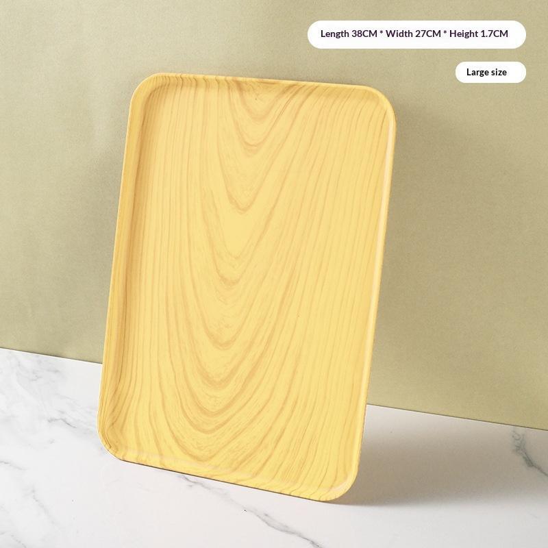 Wood Grain Plastic Food Serving Tray Stackable Dessert Fruit Tray Tea Tray Large Capacity Storage Tray Kitchen Stoage Organizer