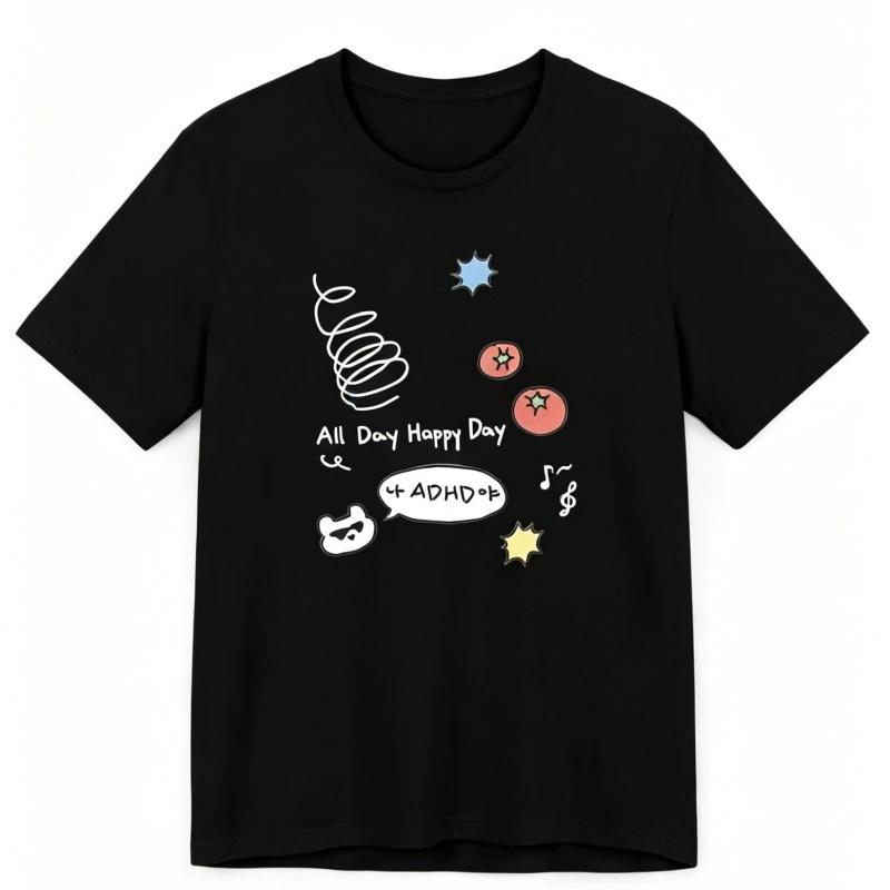 Happy Day T-Shirt Funny Doodle Cartoon Graphic Tee Loose Short Sleeve Top Trendy Streetwear for Men Women