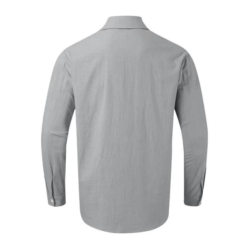 Camicia da uomo a maniche lunghe in cotone con doppia tasca, colori casual